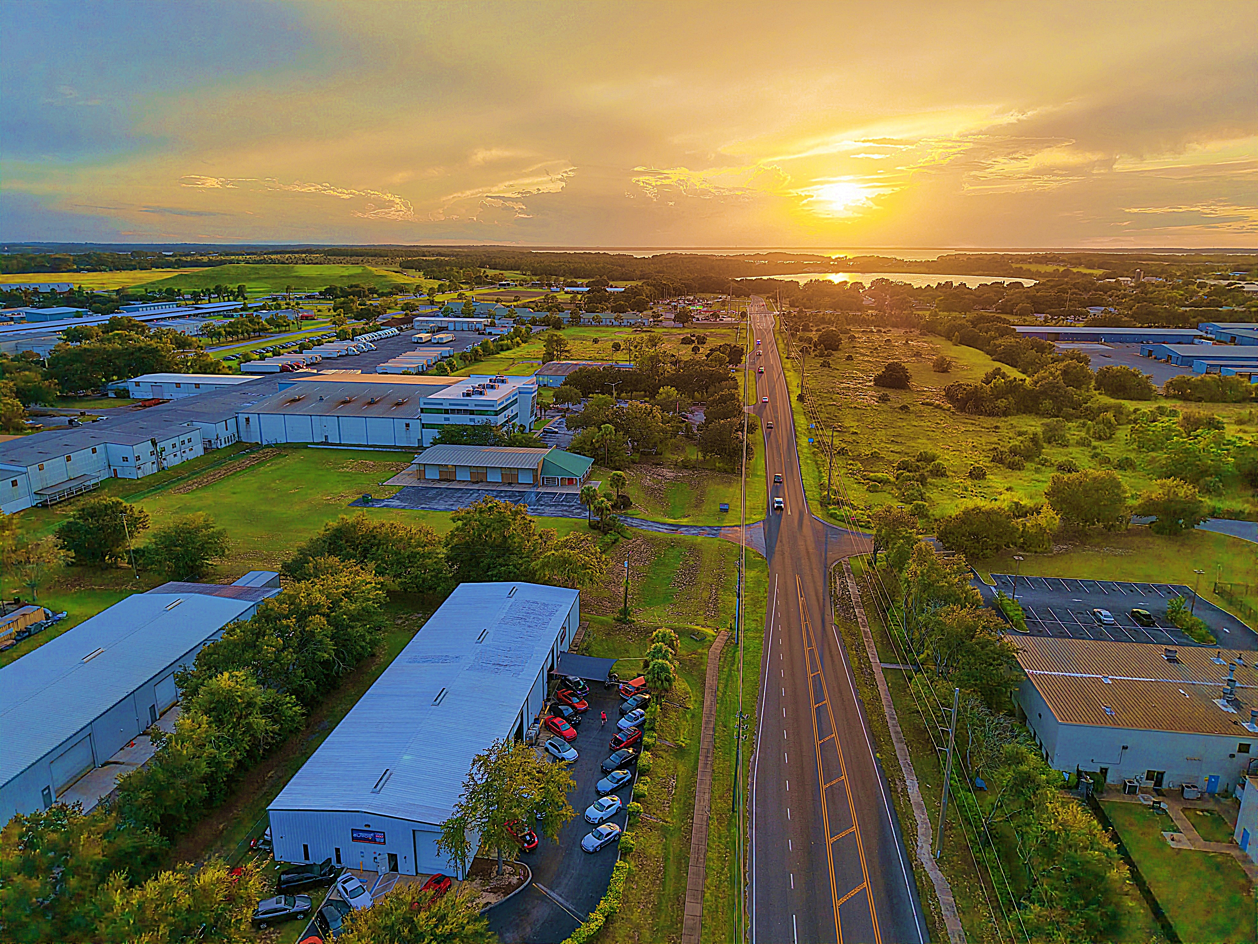 sunset neighborhood aerial view